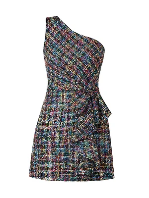 Zoie Beaded Tweed One-Shoulder Minidress
