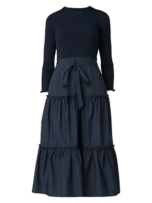Magda Rib-Knit & Taffeta Midi-Dress