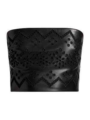 Lois Eyelet Embroidered Faux Leather Top