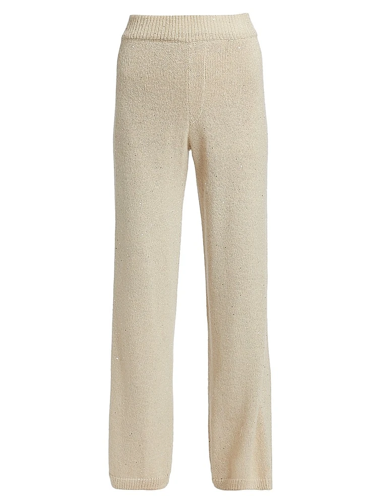 Sequined Knit Wide-Leg Pants