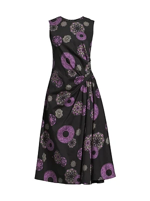 Ikiagi Geometric Cotton-Silk Sleeveless Midi-Dress