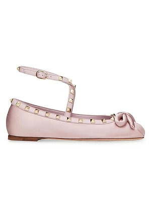 Rockstud Satin Ballerina Flats
