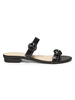 Double Buckle Leather Flat Sandals