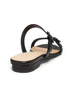 Double Buckle Leather Flat Sandals
