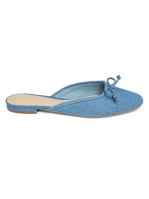 Bow-Embellished Denim Ballet Mules