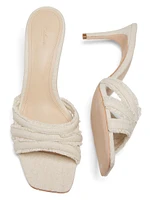 Three Band Frayed Mule 70MM Linen Sandals