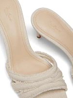 Three Band Frayed Mule 70MM Linen Sandals