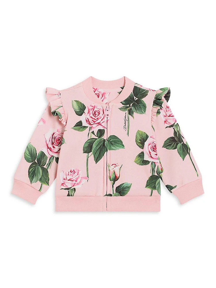 Baby Girl's Rose Print Ruffle-Trim Jacket