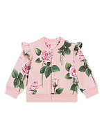 Baby Girl's Rose Print Ruffle-Trim Jacket