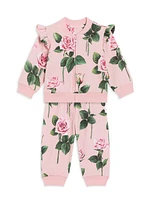 Baby Girl's Rose Print Ruffle-Trim Jacket