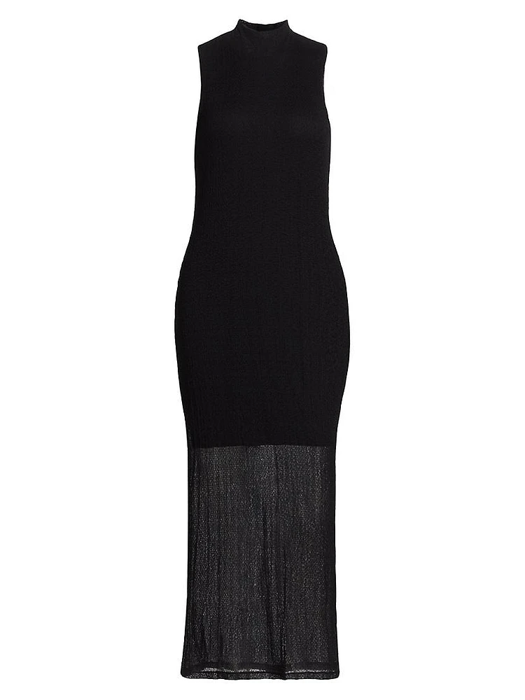 Mesh Mockneck Sleeveless Maxi-Dress