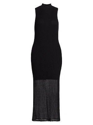 Mesh Mockneck Sleeveless Maxi-Dress