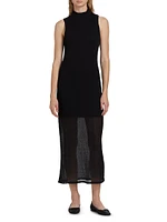 Mesh Mockneck Sleeveless Maxi-Dress