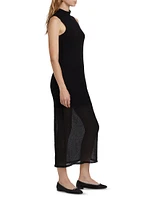 Mesh Mockneck Sleeveless Maxi-Dress