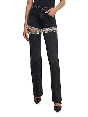 Good Icon Embellished Straight-Leg Jeans