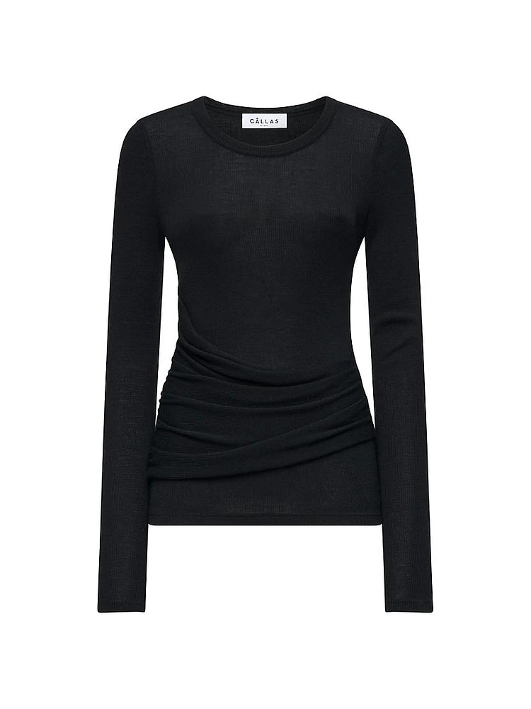 Bisette Ribbed Long Sleeve Crewneck Top