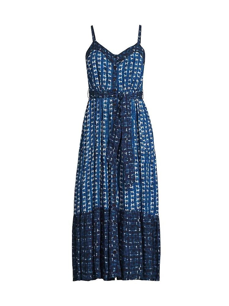 Addyson Abstract Cotton-Blend Tie-Waist Midi-Dress