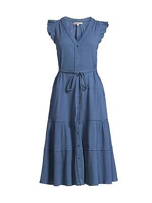 Emily Belted Cotton A-Line Midi-Dress
