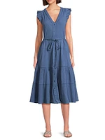 Emily Belted Cotton A-Line Midi-Dress