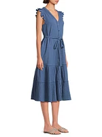 Emily Belted Cotton A-Line Midi-Dress