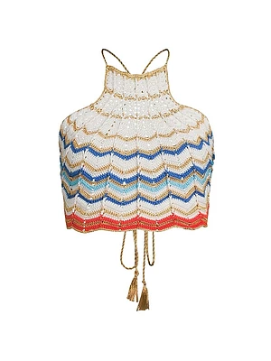 Regina Striped Crochet Halterneck Top