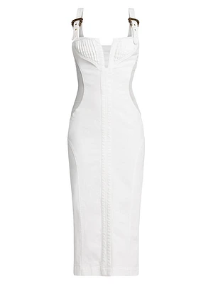 Denim & Mesh Midi-Dress