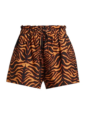 Bijou Tiger Cotton-Blend Drawstring Shorts