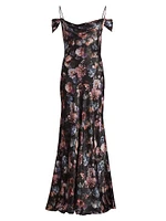 Kenna Floral Cold-Shoulder Silk Maxi-Dress