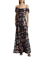 Kenna Floral Cold-Shoulder Silk Maxi-Dress