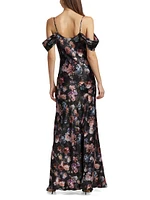 Kenna Floral Cold-Shoulder Silk Maxi-Dress