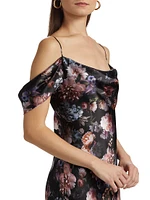 Kenna Floral Cold-Shoulder Silk Maxi-Dress