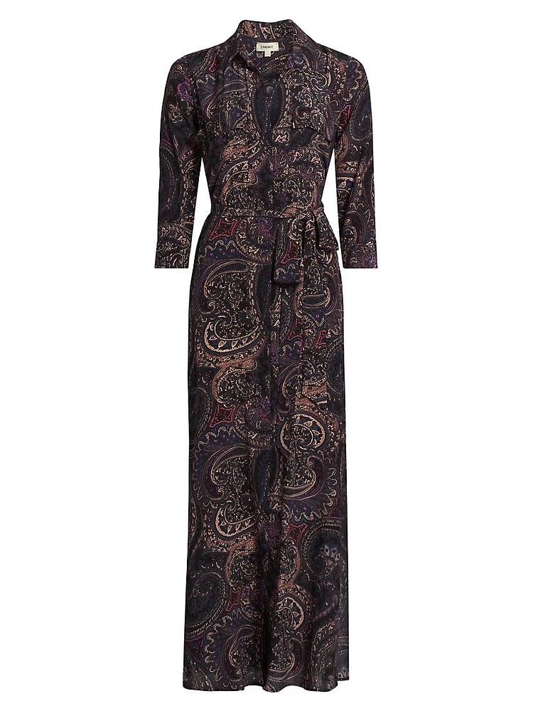 Cameron Paisley Silk Tie-Waist Shirtdress