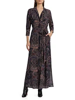 Cameron Paisley Silk Tie-Waist Shirtdress