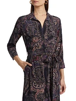 Cameron Paisley Silk Tie-Waist Shirtdress