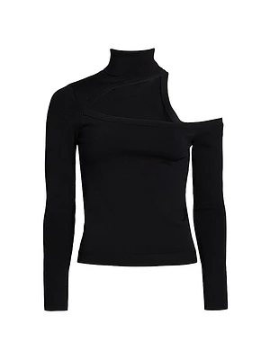 Azia Cut-Out Knit Turtleneck Top