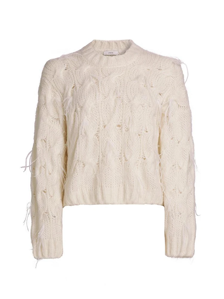 Feather-Embellished Cable-Knit Sweater