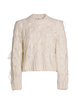 Feather-Embellished Cable-Knit Sweater