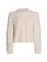 Feather-Embellished Cable-Knit Sweater