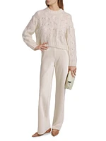 Feather-Embellished Cable-Knit Sweater