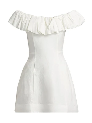 Uma Puff Off-the-Shoulder Linen-Blend A-Line Minidress