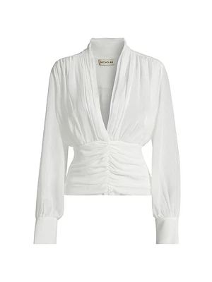 Jacqueline Deep Plunge Long-Sleeve Silk Top