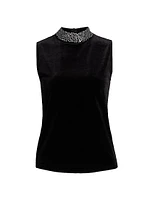 Madelyn Crystal-Embellished Mock Turtleneck Sleeveless Top