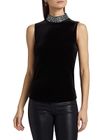 Madelyn Crystal-Embellished Mock Turtleneck Sleeveless Top