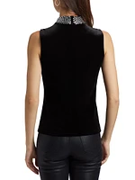 Madelyn Crystal-Embellished Mock Turtleneck Sleeveless Top
