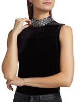 Madelyn Crystal-Embellished Mock Turtleneck Sleeveless Top