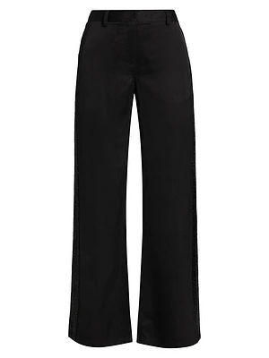 Howard Beaded Linen-Blend Straight-Leg Pants