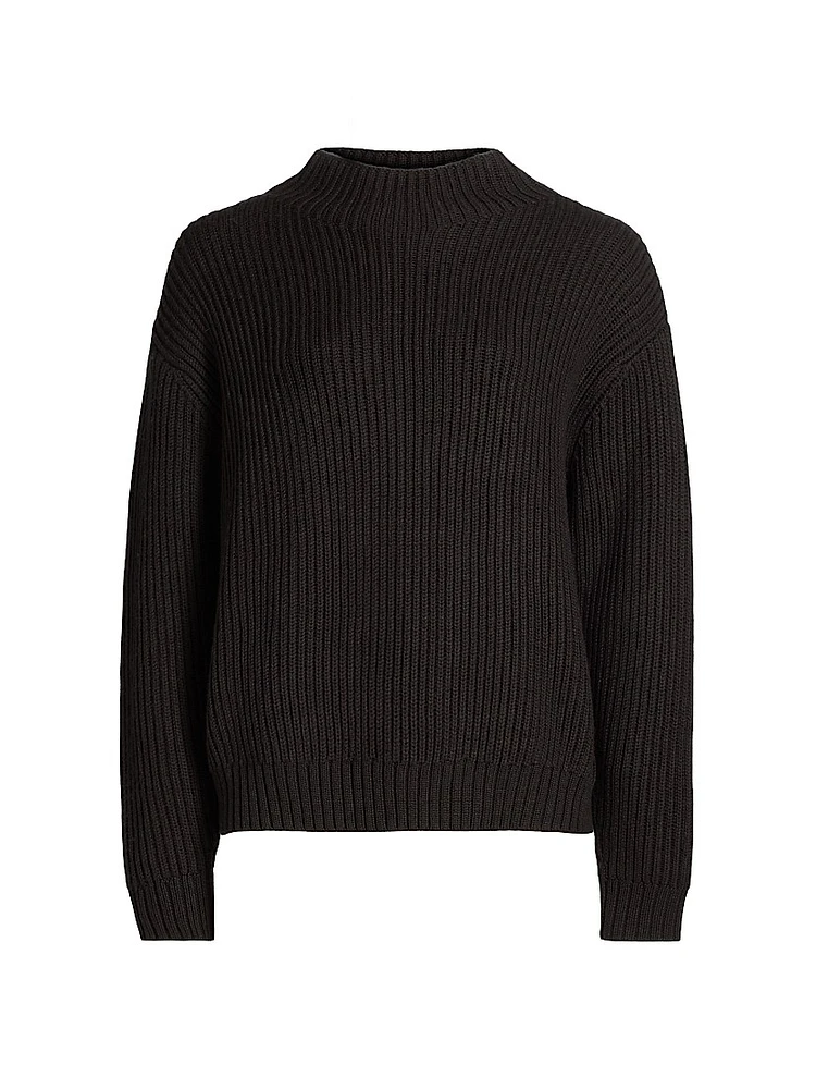 Macie Wool Rib-Knit Zip-Cuff Sweater