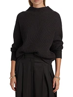 Macie Wool Rib-Knit Zip-Cuff Sweater