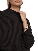 Macie Wool Rib-Knit Zip-Cuff Sweater