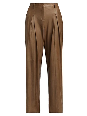 Sullivan Leather Pleated Wide-Leg Pants